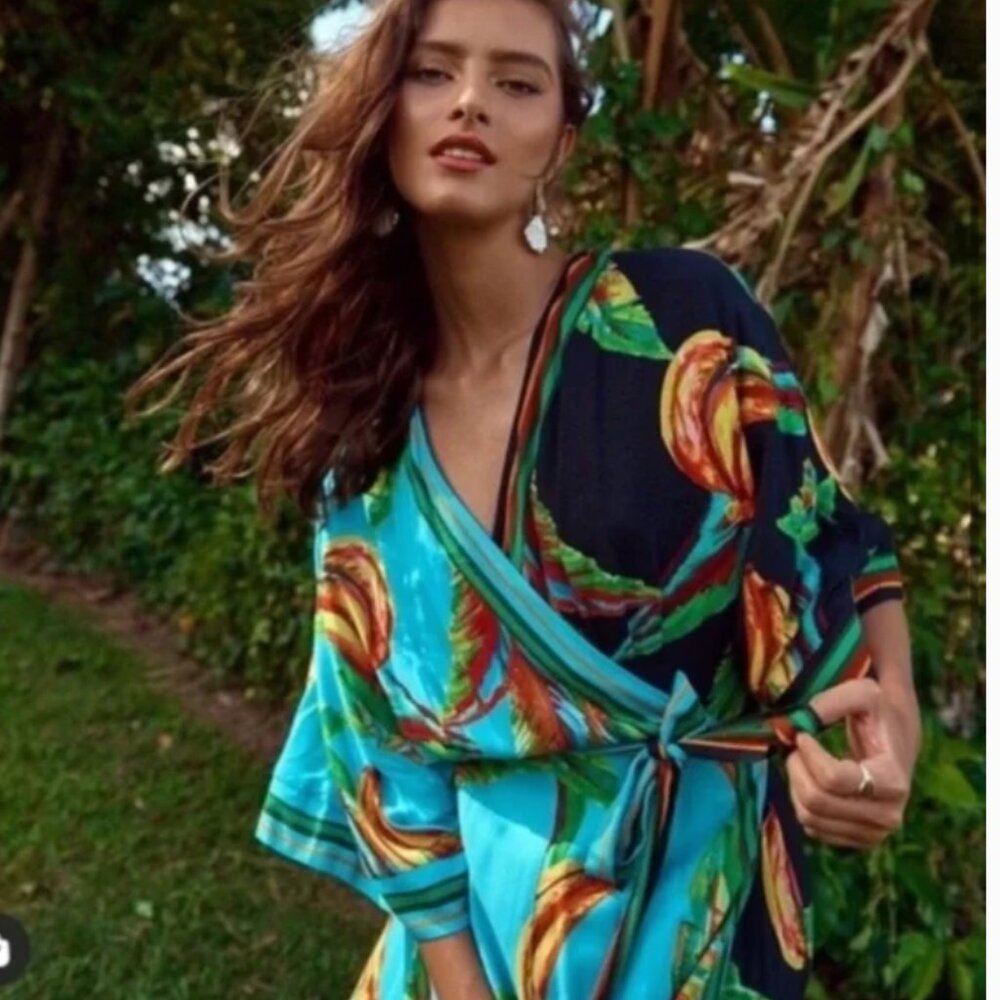 Farm Rio Banana Print Wrap Dress Size S
